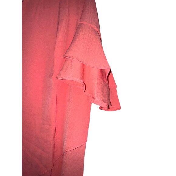 L. Hansen Coral Ruffle Sleeve Tunic Blouse Womens Large 97% Polyester 3% Elastan - Picture 2 of 10